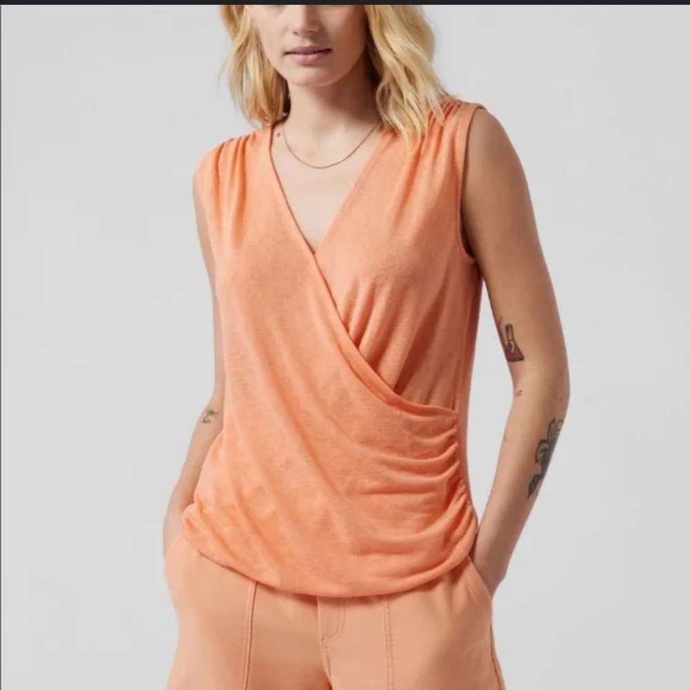 Athleta Breezy Wrap Tank Coral Orange